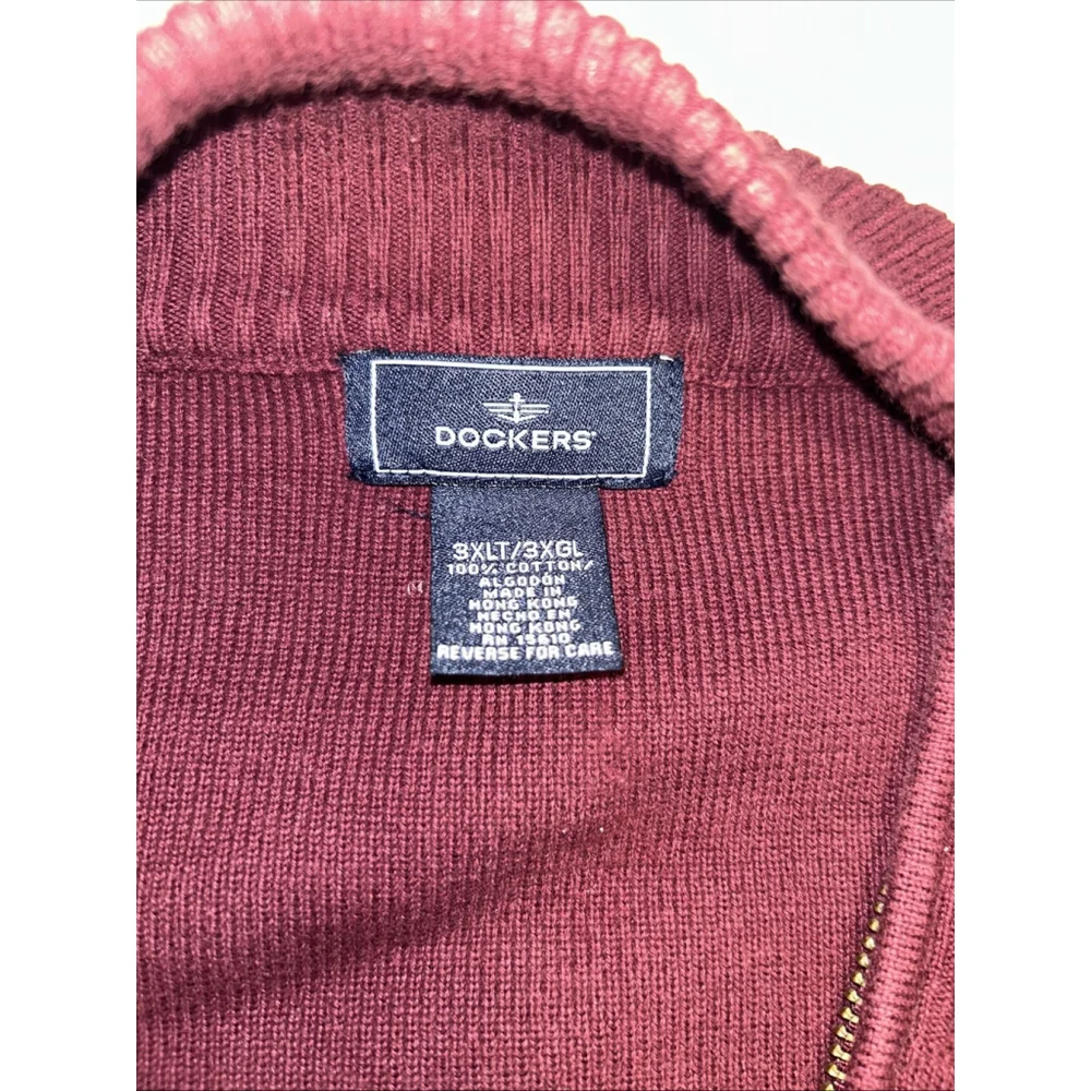 Dockers Men’s 3XLT 1/4 Zip Maroon Sweater 100% Cotton